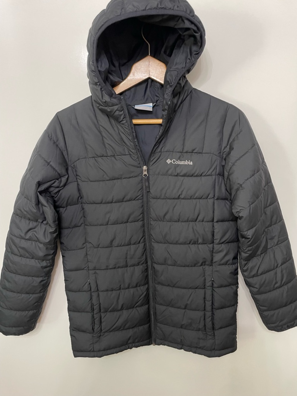 Columbia Women's Powder Lite Black Hooded Puffer Jacket, size L Gorpcore